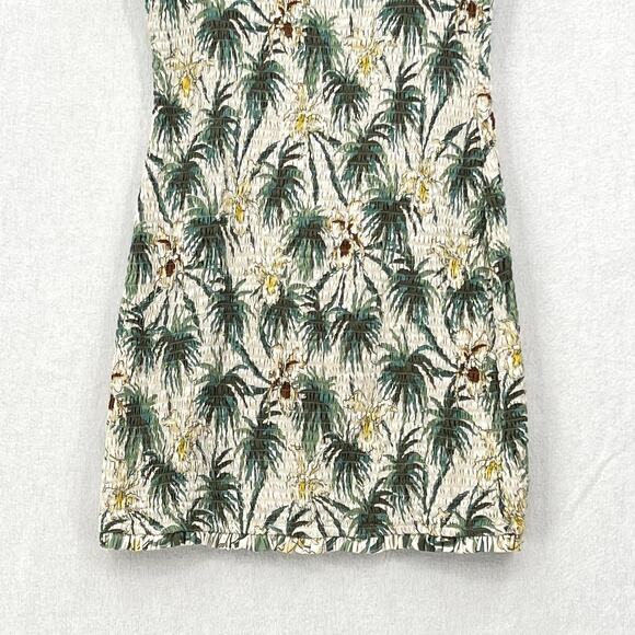 MIKOH Magnolia Mini Dress Womens Large Cream Green Smocked Shirred Palm Tree - Picture 7 of 15